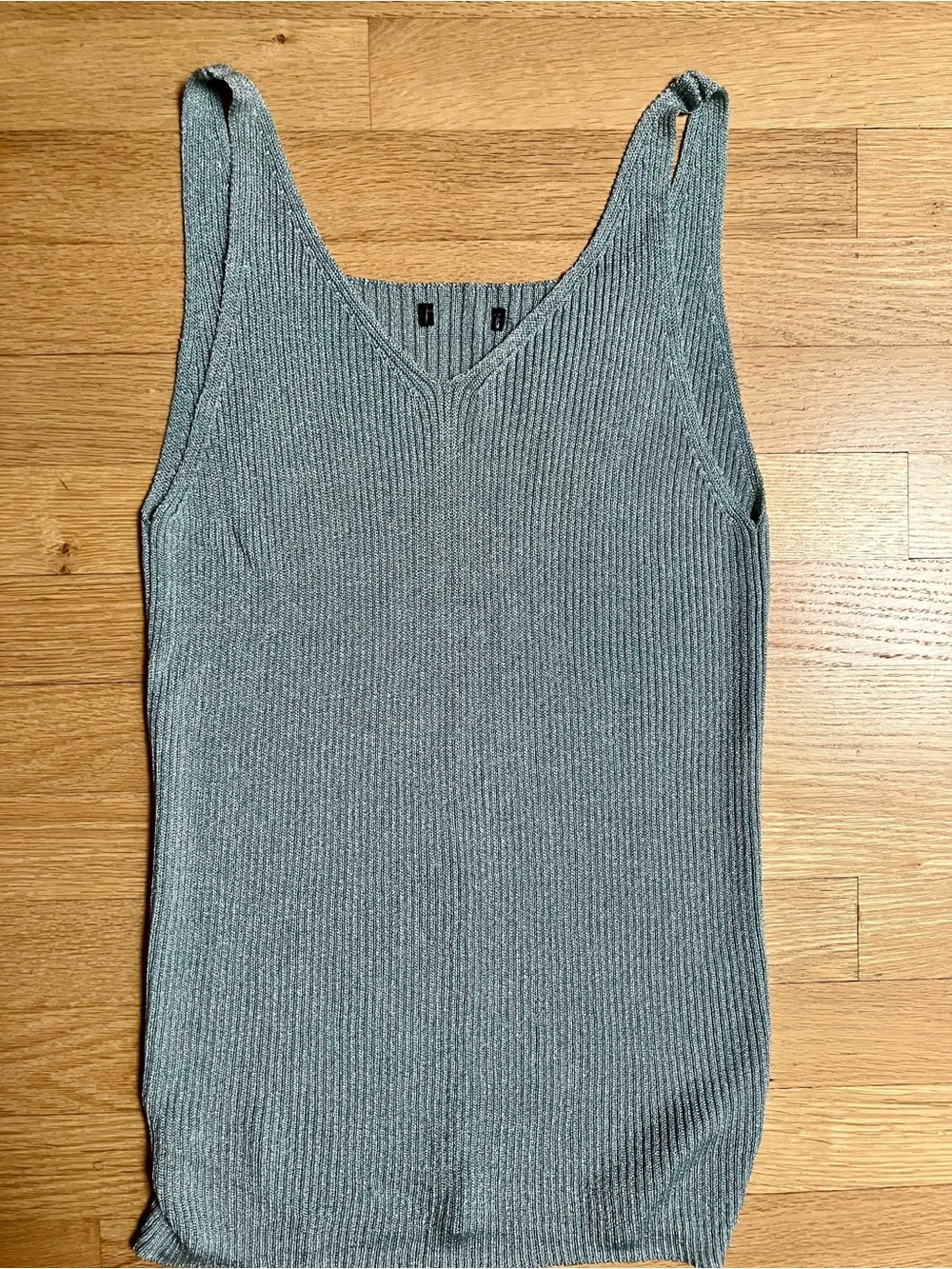 Ribbed Sparkly Blue V-Neck Tank Top